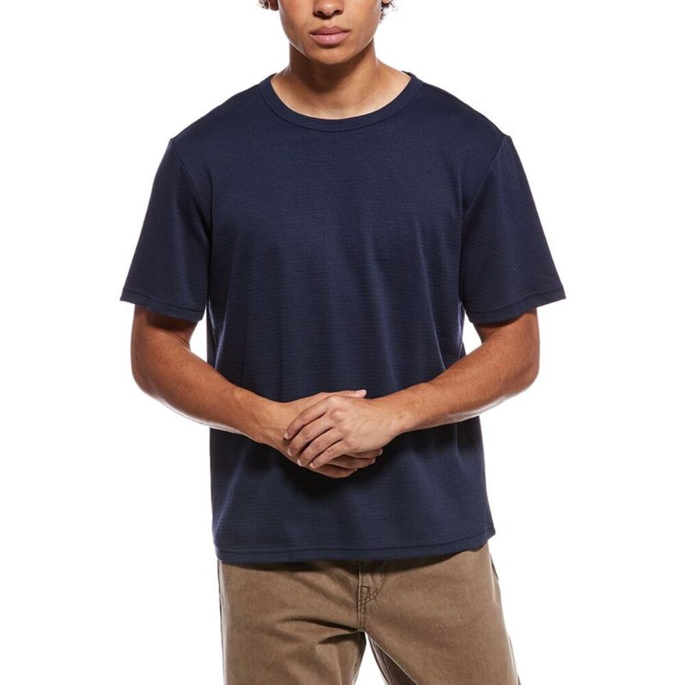 Slate & Stone Mens  Crochet Knit Stripe T-Shirt, Navy